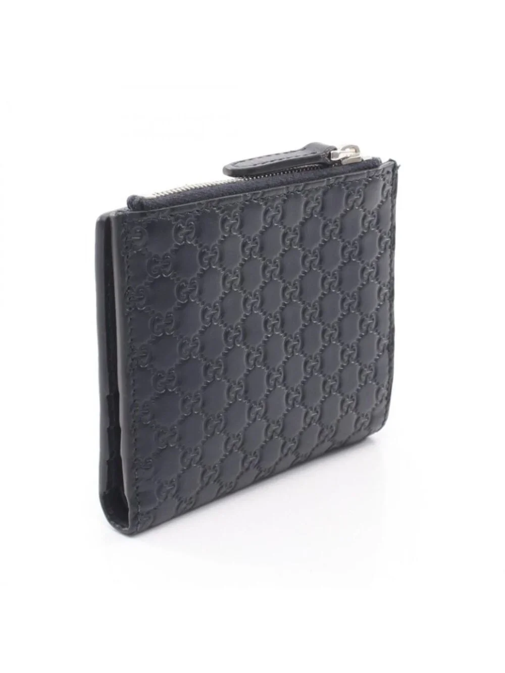 Gucci Bifold Wallet Micro Guccissima Navy Leather Compact - Picture 2 of 7